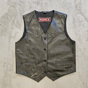Phase 2 Mens Black Genuine Leather Western Biker Vest Medium RN 20849